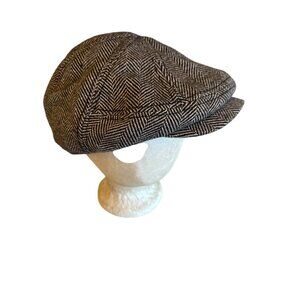 Cremeux Herringbone Newsboy Cap S/M Black & White Wool Blend